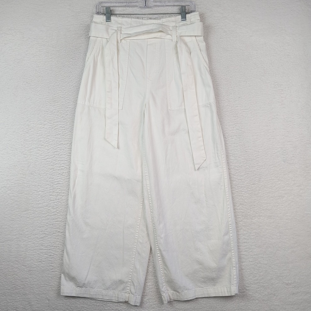 American Eagle Pants Womens Medium White Wide Leg Crop High Waist Pull On Belted